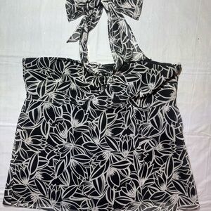 ANN TAYLOR LOFT Womens Black White Tropical Print Halter Strapless Top 10 NWT